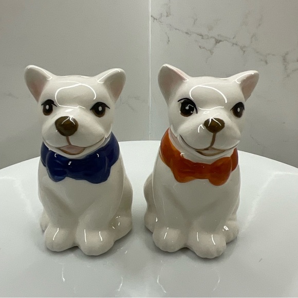 Dining White French Bulldogs With Bow Ties Salt And Pepper Shakers